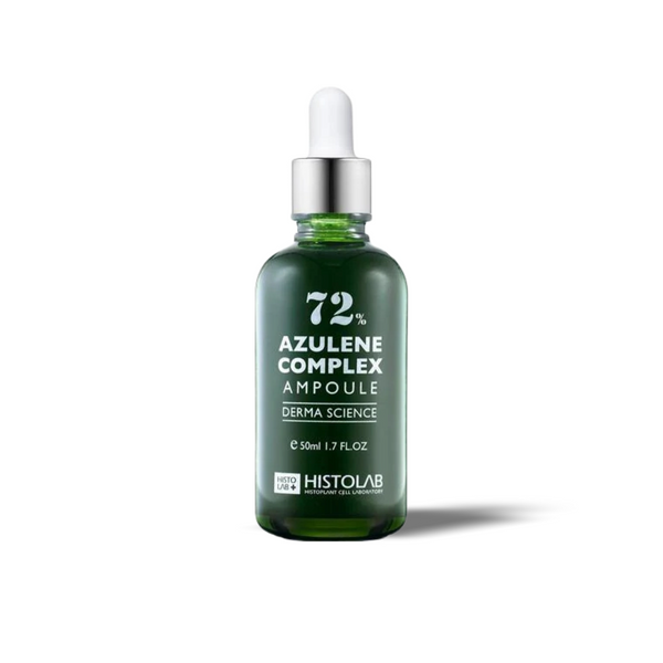 Histolab Azulene Complex Ampoule 72 soothing ampoule for sensitive skin, enriched with azulene and botanical extracts to calm irritation, hydrate, and strengthen skin barrier