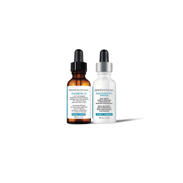 SkinCeuticals Discoloration Duo dark spot removal set with Discoloration Defense and SPF 50 sunscreen